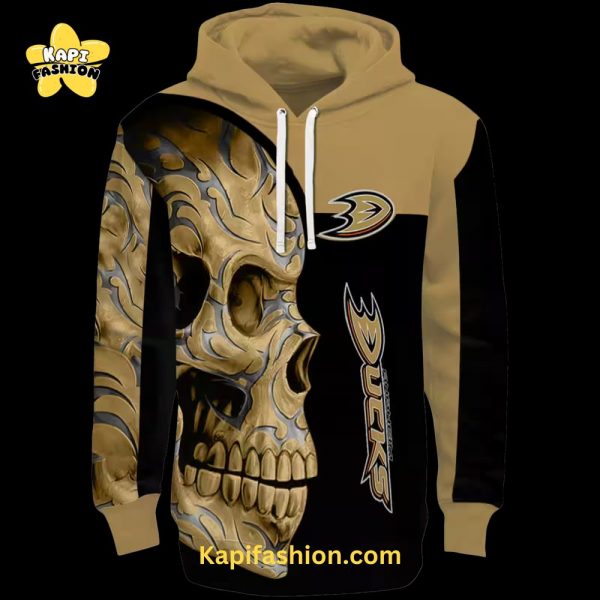 Anaheim Ducks Skull Motif Gold Black Hoodie