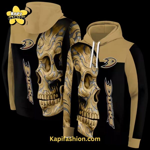 Anaheim Ducks Skull Motif Gold Black Hoodie