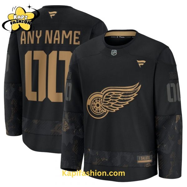 Detroit Red Wings Black Military Appreciation Custom Practice Jersey