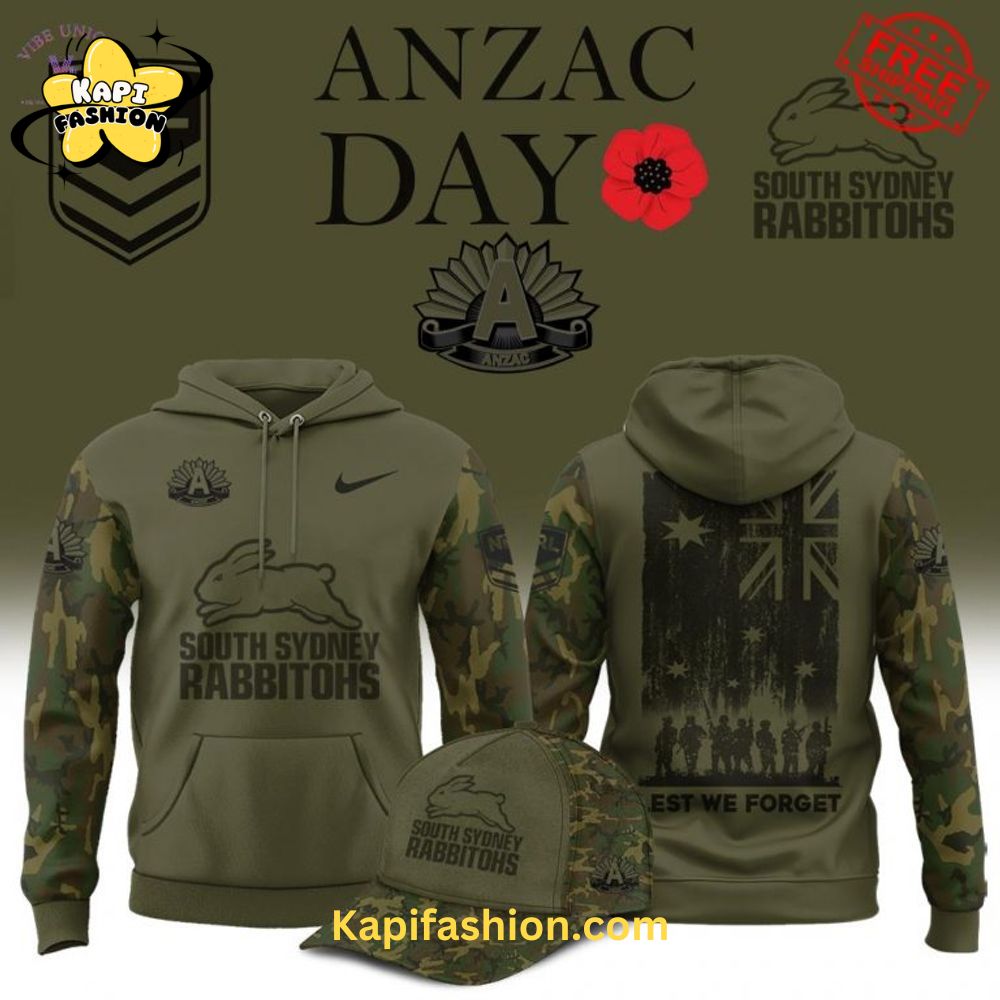 NRL South Sydney Rabbitohs Anzac Day 2025 Limited Edition Hoodie NRL South Sydney Rabbitohs Anzac Day 2025 Limited Edition Hoodie
