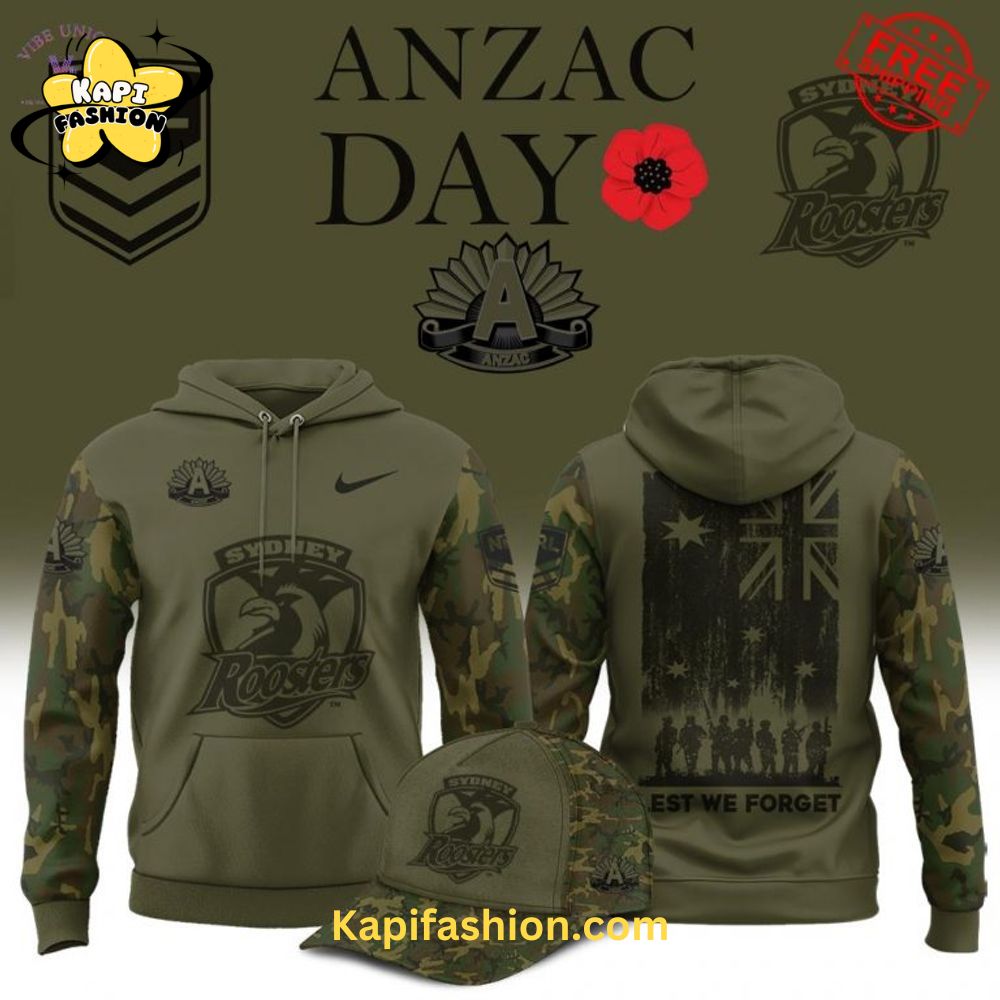 NRL Sydney Roosters Anzac Day 2025 Limited Edition Hoodie NRL Sydney Roosters Anzac Day 2025 Limited Edition Hoodie