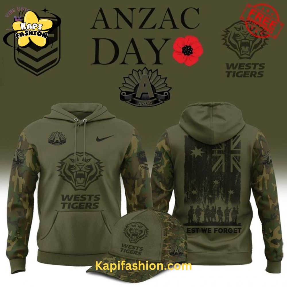 NRL Wests Tigers Anzac Day 2025 Limited Edition Hoodie NRL Wests Tigers Anzac Day 2025 Limited Edition Hoodie