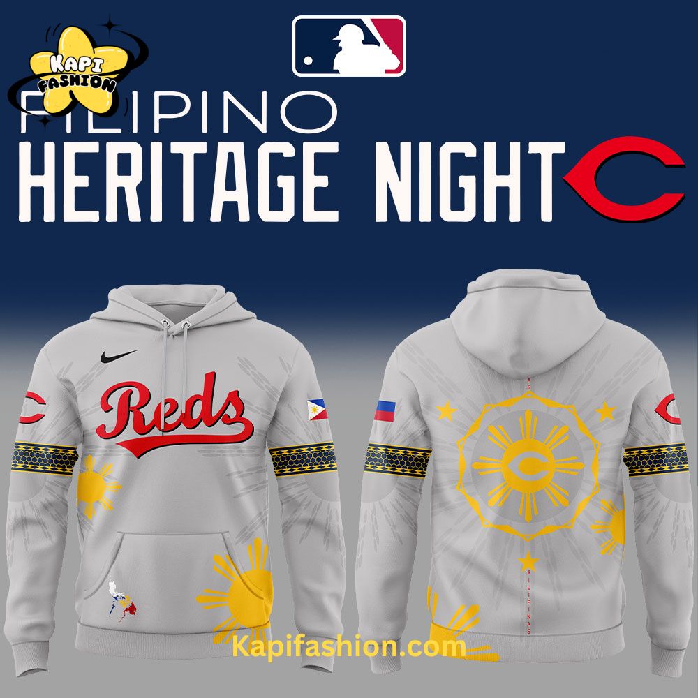 Cincinnati Reds Filipino Heritage Night Grey Hoodie Cincinnati Reds Filipino Heritage Night Grey Hoodie