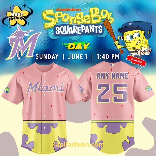 Miami Marlins SpongeBob SquarePants Day Limited Edition 2025 Jersey Custom Name