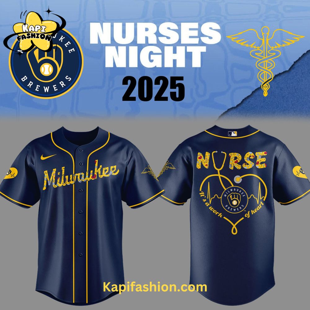 Milwaukee Brewers NURSES NIGHT Navy Baseball Jersey Milwaukee Brewers NURSES NIGHT Navy Baseball Jersey
